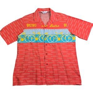 Vintage‎ Islander Bicycle Bistro Button Shirt Men's Large Orange French Cycling